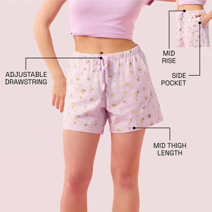 Enamor Womens Boxer Shorts (E062_Lavender Flower Bloom PRT