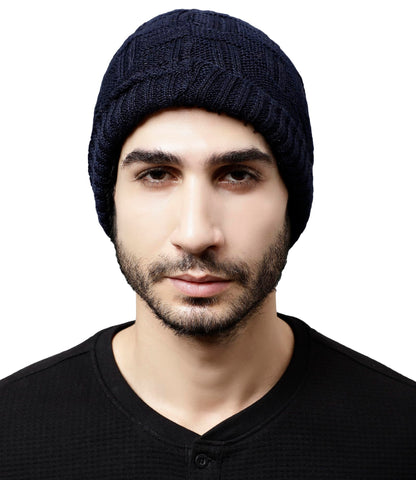 Weavers Villa Snow Proof Inside Fur Acro Wool Unisex Beanie Cap Knit Hat Thick Fleece Lined Winter Cap for Men & Women, Free Siz