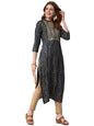 GoSriKi Women's Pure Cotton Rayon Bandhani Printed with Embroidered Straight Kurta (Rugari-Blue-Jan42-GS)