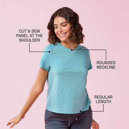 Enamor Womens Solid Relaxed Fit T-Shirt (E306_Marine Blue Mel