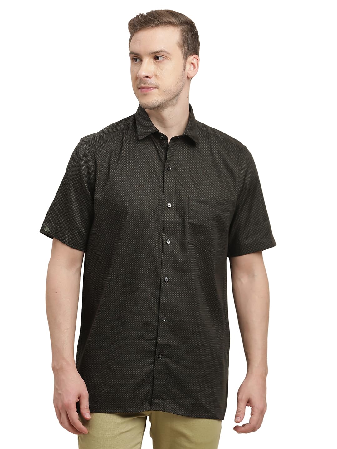 Turtle Men 100% Cotton Regular Fit Black Printed Half Sleeve Formal Shirt