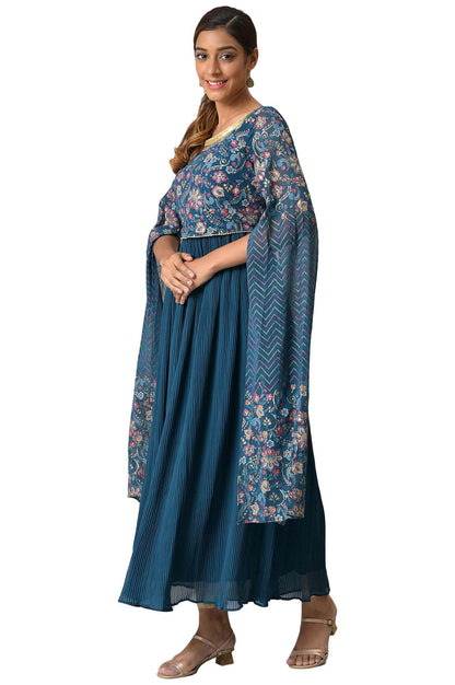 Aurelia Blue Foil Print Regular Kurta for Women
