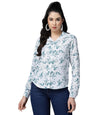 OOMPH! Shirts for Women, Floral Printed, White, Blue