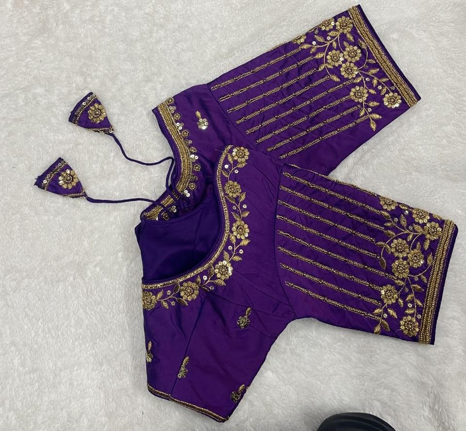 Pujia Mills Womens Readymade Bridal Embroidery Blouse Multi Coding maggam Work moti Work Indian Ethnic Designer Stitched Readym