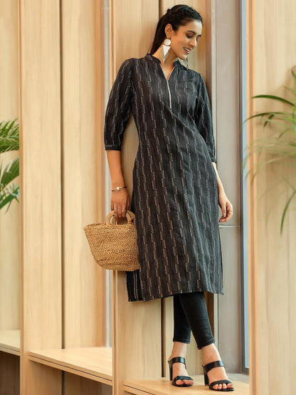 Libas WomenS Cotton Ethnic Motifs Straight Kurta (372470R Black