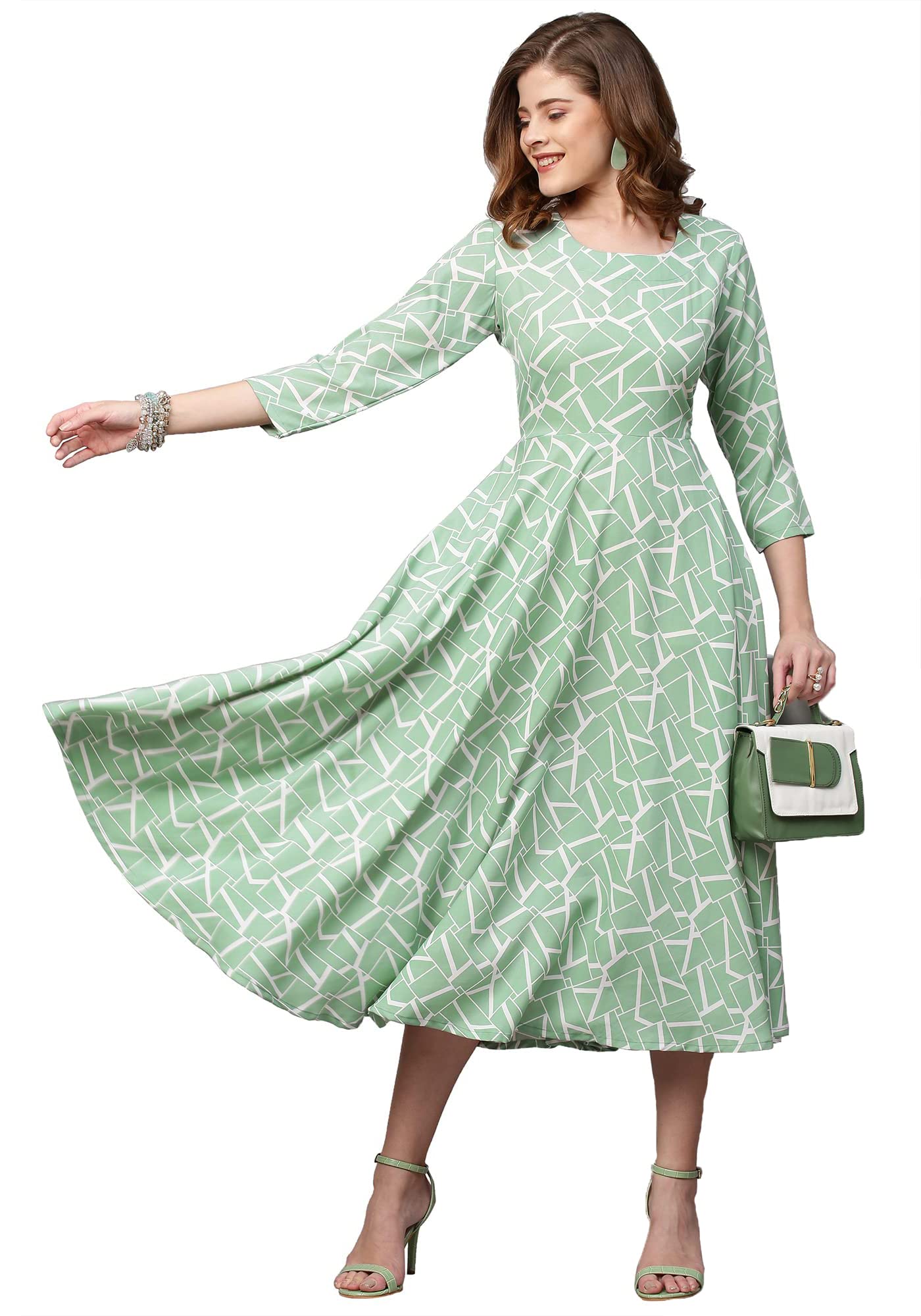 ANNI DESIGNER Womens Crepe Anarkali Printed Kurta (Melina Green_XXL_Green_XX-Large)