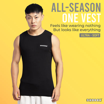 SHODOX 100% Cotton Tank Tops Round Neck Sleeveless Sports Regular fit Vest for Mens (Pack of 1) Black