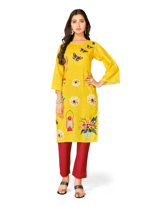 Womanista Women's Polyester Abstract Regular Kurta