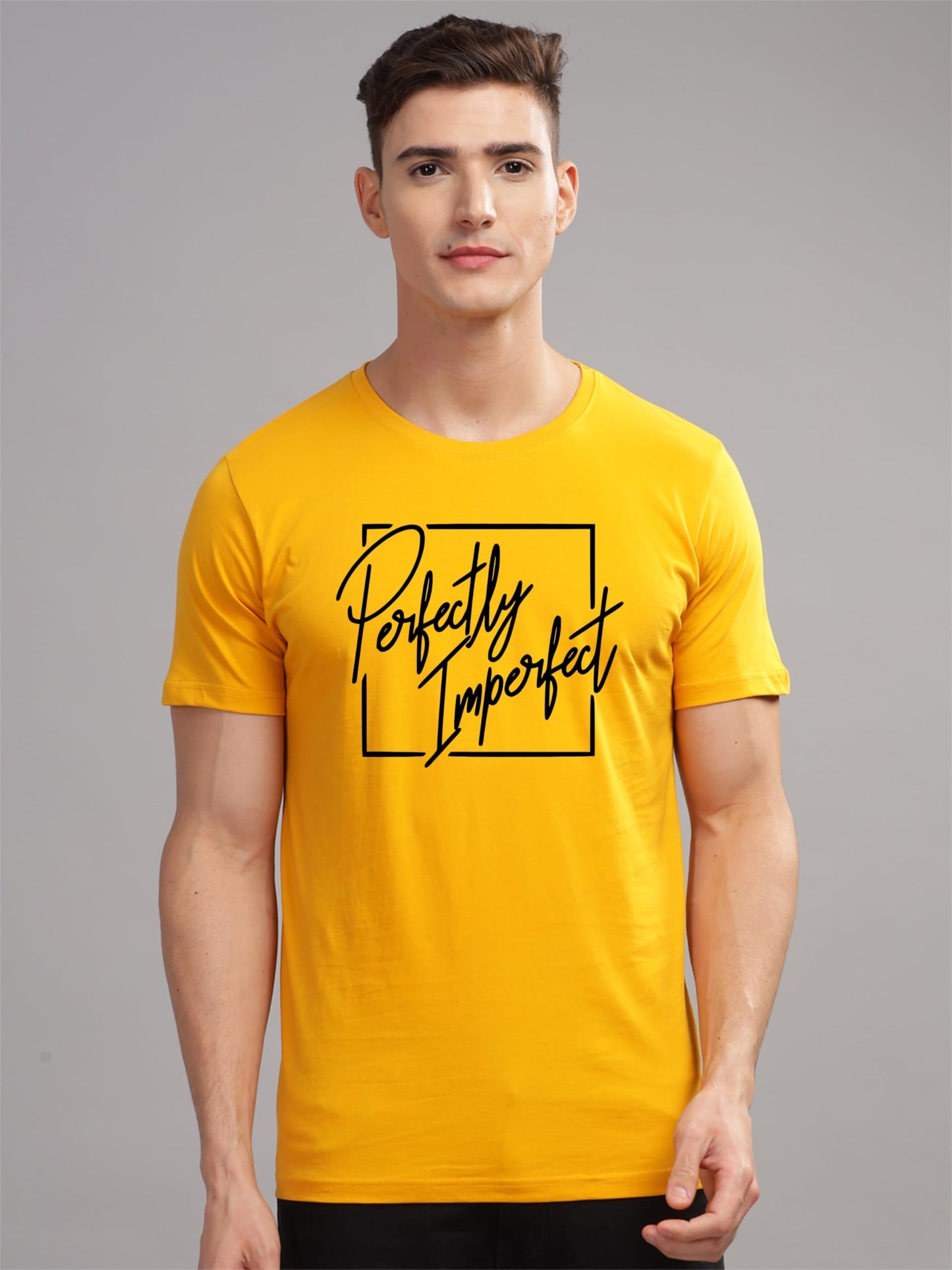 ADRO Mens Printed T Shirt - Premium Cotton Graphic Printed Tshirt - Mustard T-Shirt - RN24-FECT-MU