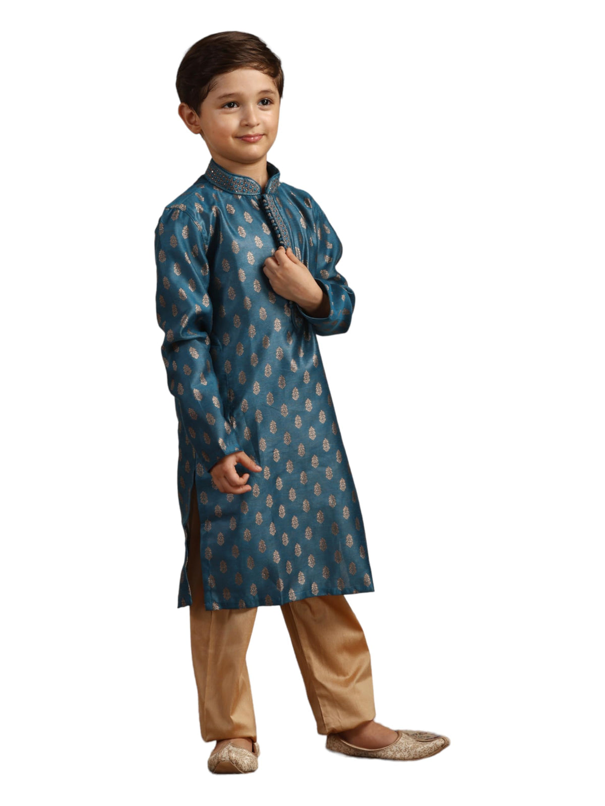 Manyavar Boys Grey Art Silk Kurta Pyjama Set(10-12 Years)