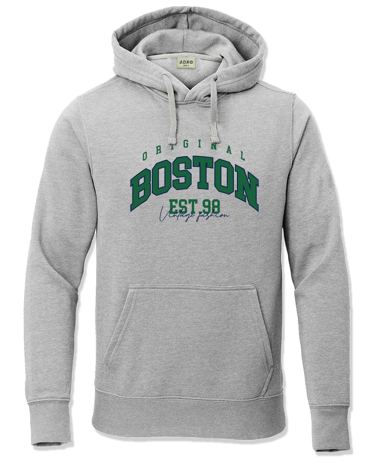 ADRO Men's Cotton Neck Hooded Sweatshirt (H24-BOST-GR_Grey