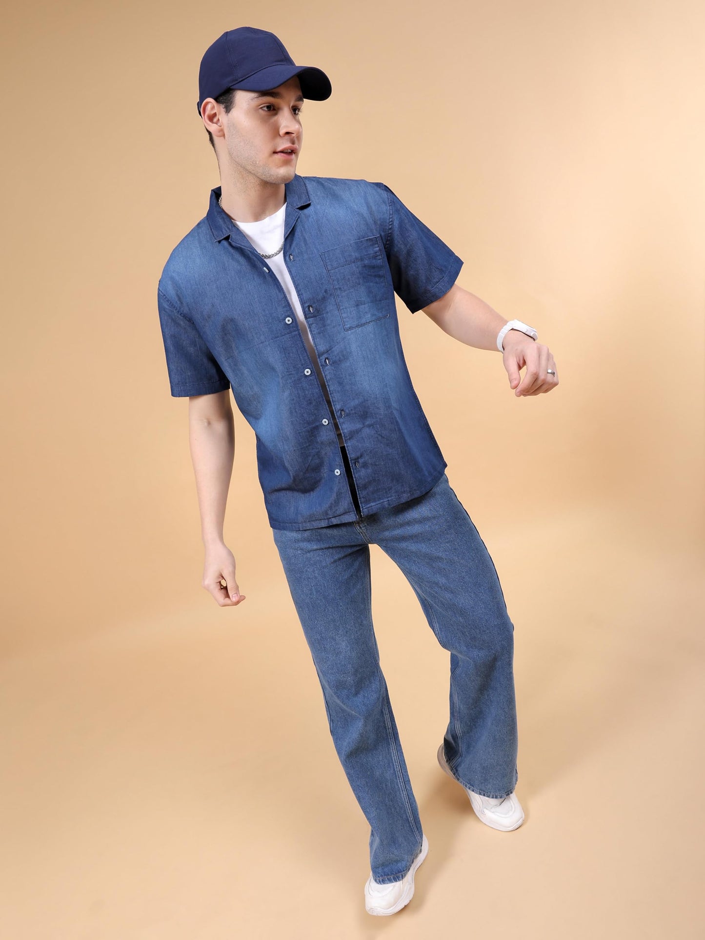 The Indian Garage Co Men Blue Relaxed Fit Solid Camp Collar Street Wear Shirt (Blue_M)