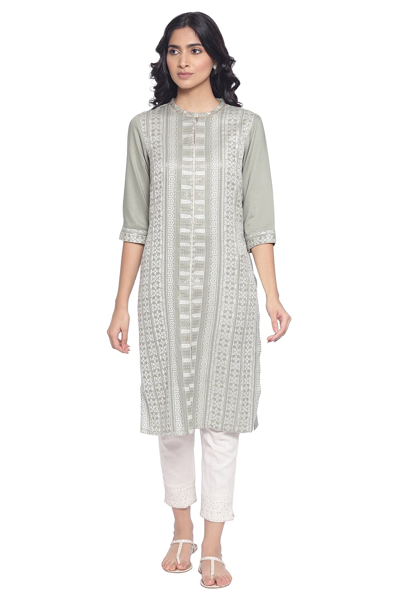 W for Woman Women's Viscose Straight Dobby Kurta
