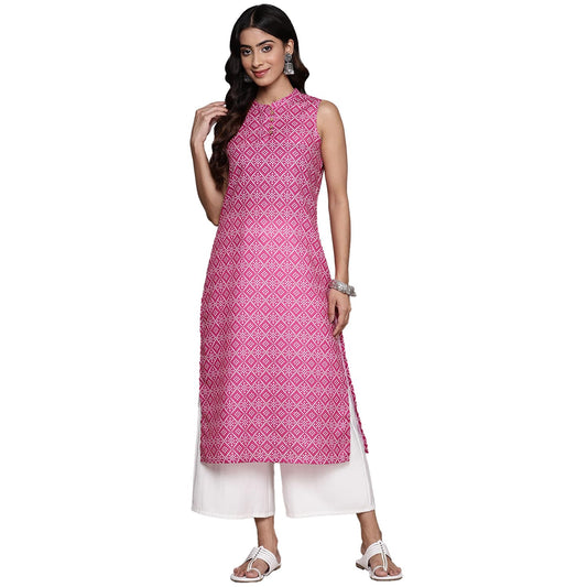 anubhutee Women's Cotton Ethnic Motifs Fuchsia Straight Kurta