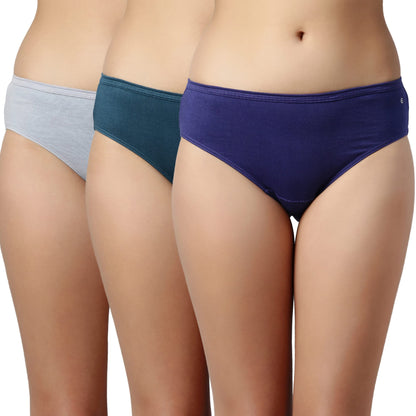 Enamor CH03 cotton hipster panties for women pack of 3, full coverage, grip fit with antimicrobial & stain release technology |
