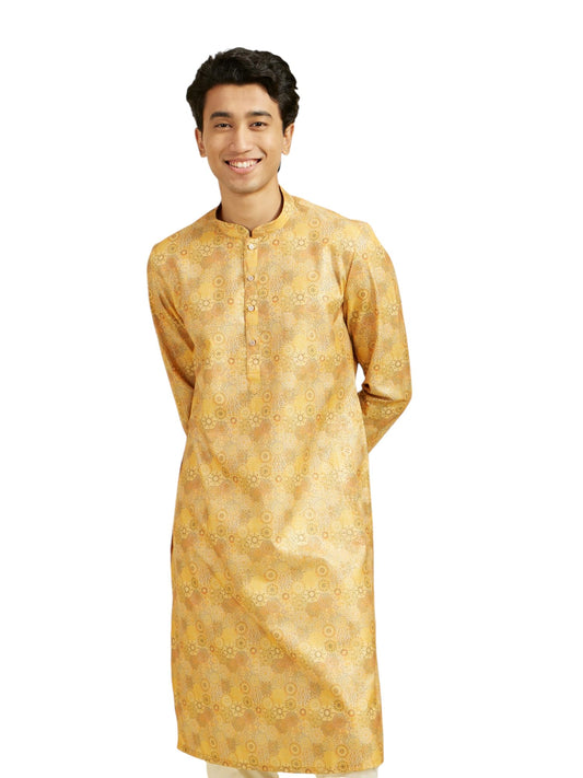 Diwas By Manyavar MenS Cotton Blend Printed Kurta (Mustard,M)