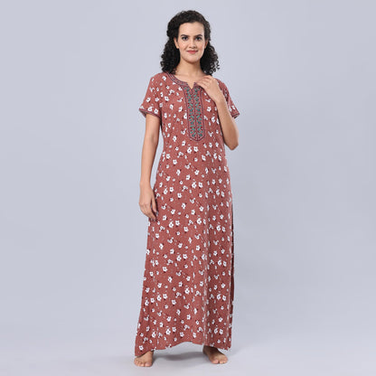 Evolove WomenS 100% Rayon Supersoft With Beautiful Embroidery Long Maxi Night Gown Nighty Dress With Pocket, Most Comfortable A