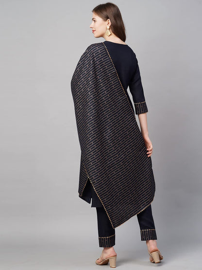 ANNI DESIGNER Women's Cotton Straight Kurta with Pant & Dupatta (KPTD-COT-10069)