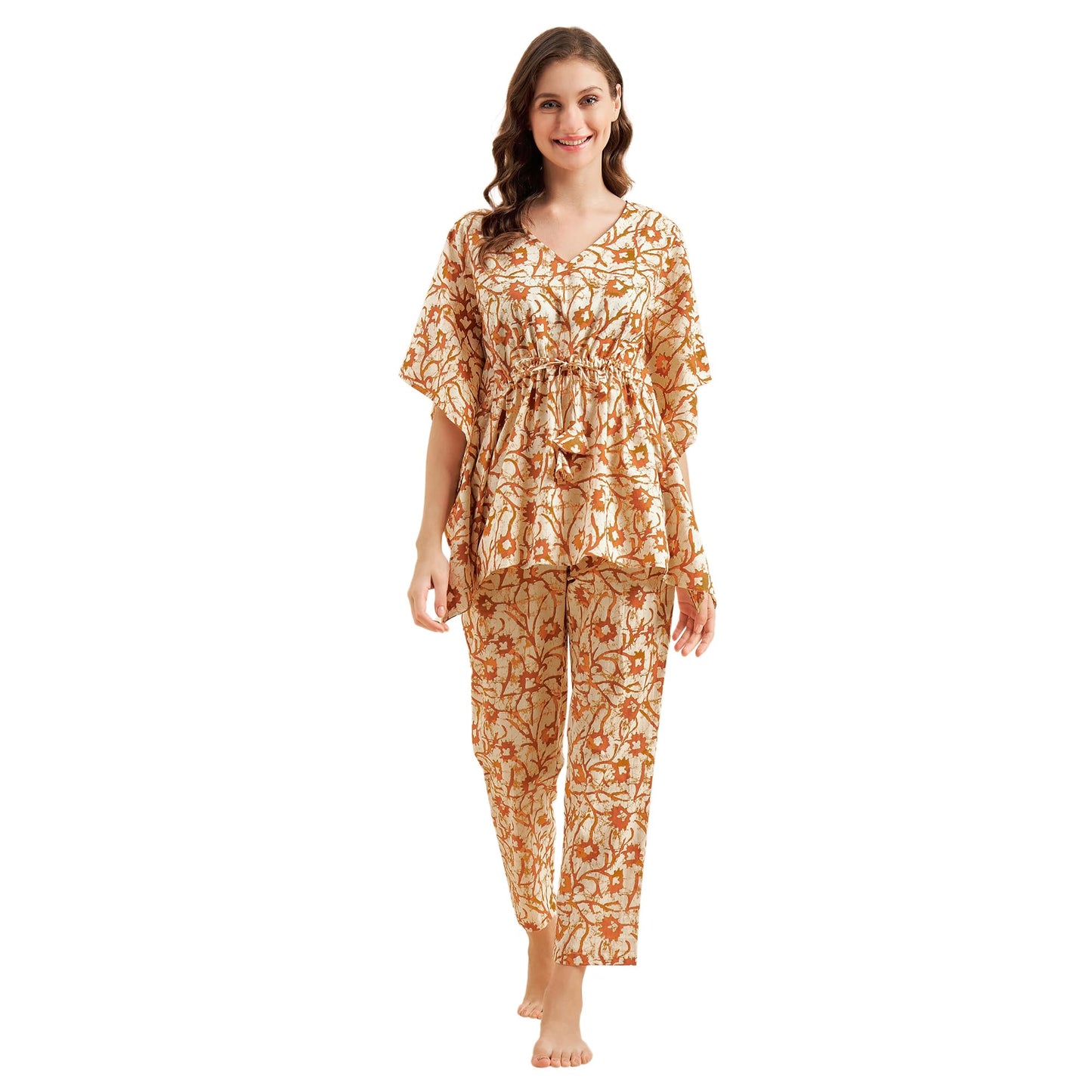 Sweet Dreams Women Printed Pyjama Set Brown