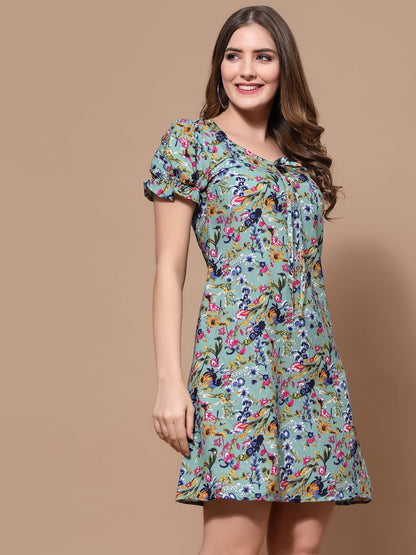 Oomph! Dress For Women Stylish| Summer Vacation Style |Floral Print Puff Sleeve Dress | Lightweight Flared Maxi For Casual & Hol