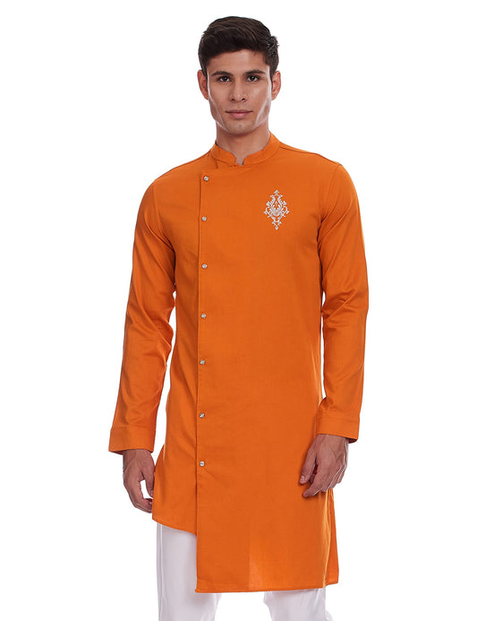 The Indian Garage Co Men'S Cotton Slim Kurta (0620-Ck35L42-05_Orange_S)