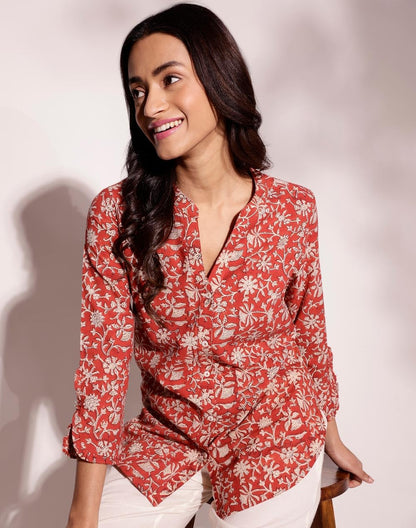 Fabindia WomenS Printed Regular Fit Shirt (1035769Red_Red