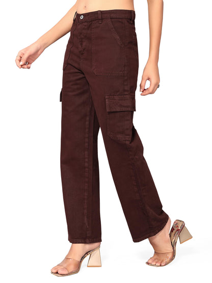 ELLITI Womens 6 Pocket Regular Fit High Rise Relaxed/Boyfriend Fit, Wide Leg, Bell Bottom, Pure Denim Ankle Length Jeans Pants