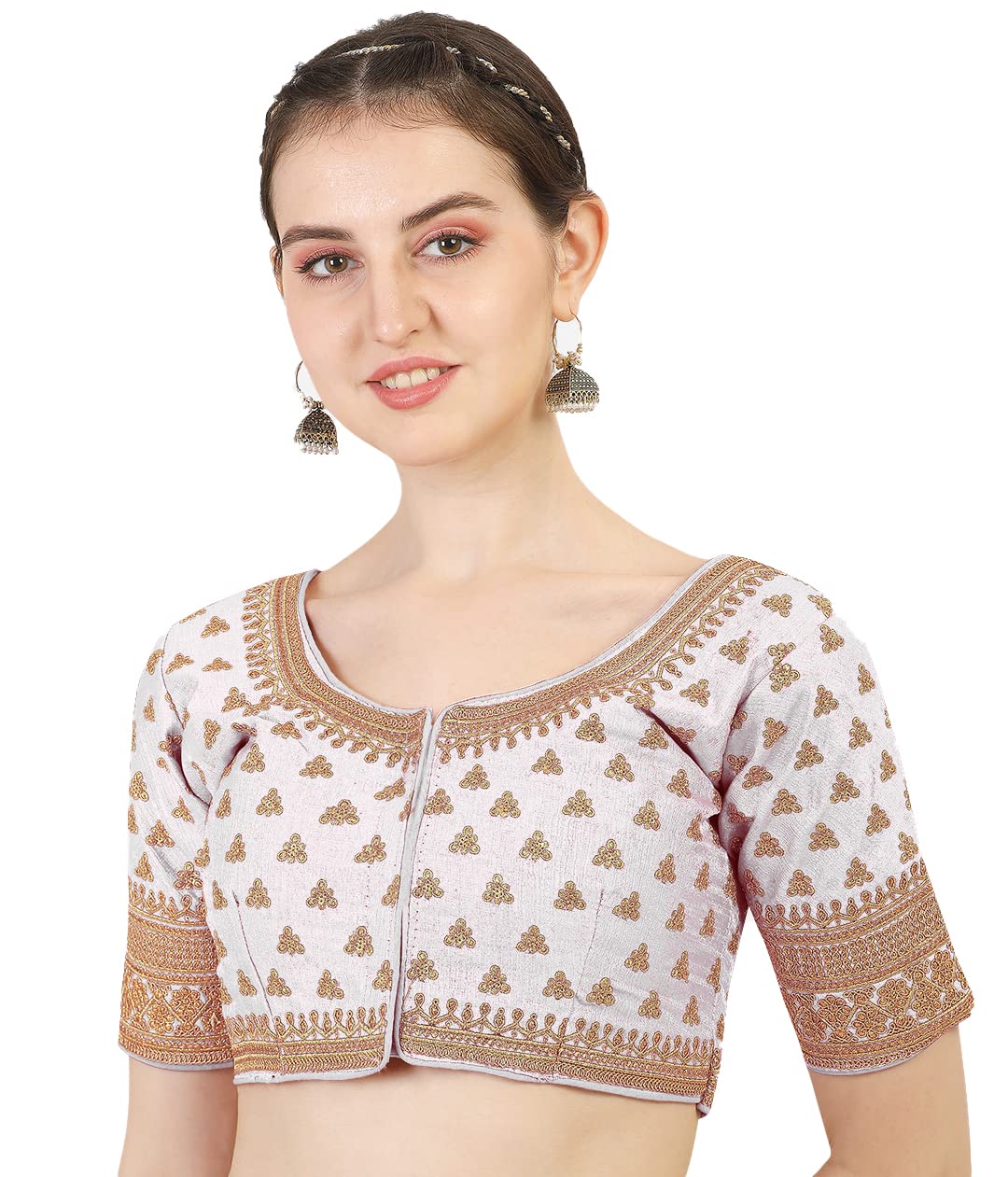 Pujia Mills WomenS Silk Embroidery Sequins Work Readymade Saree Blouse