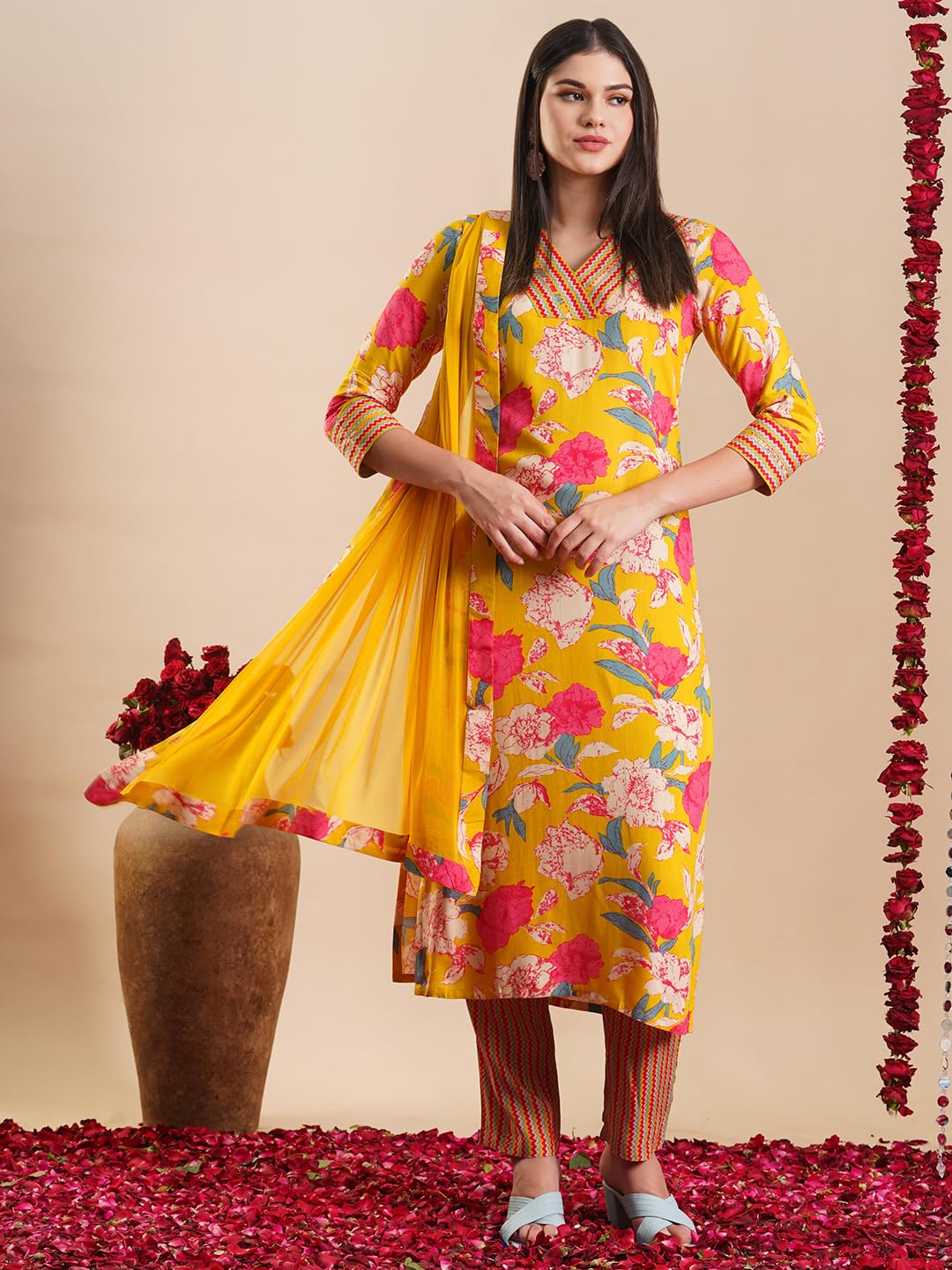 ANNI DESIGNER Women's Rayon Blend Casual Style Kurta With Pant & Dupatta
