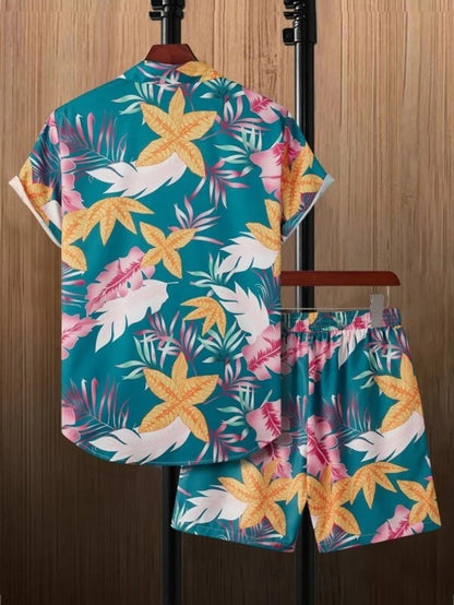 OM SAI LATEST CREATION Unisex Night Dress, Palm Tree & Leaf Printed Soft Rayon Night Wear Set for Men & Womens, Pajama Short Ni