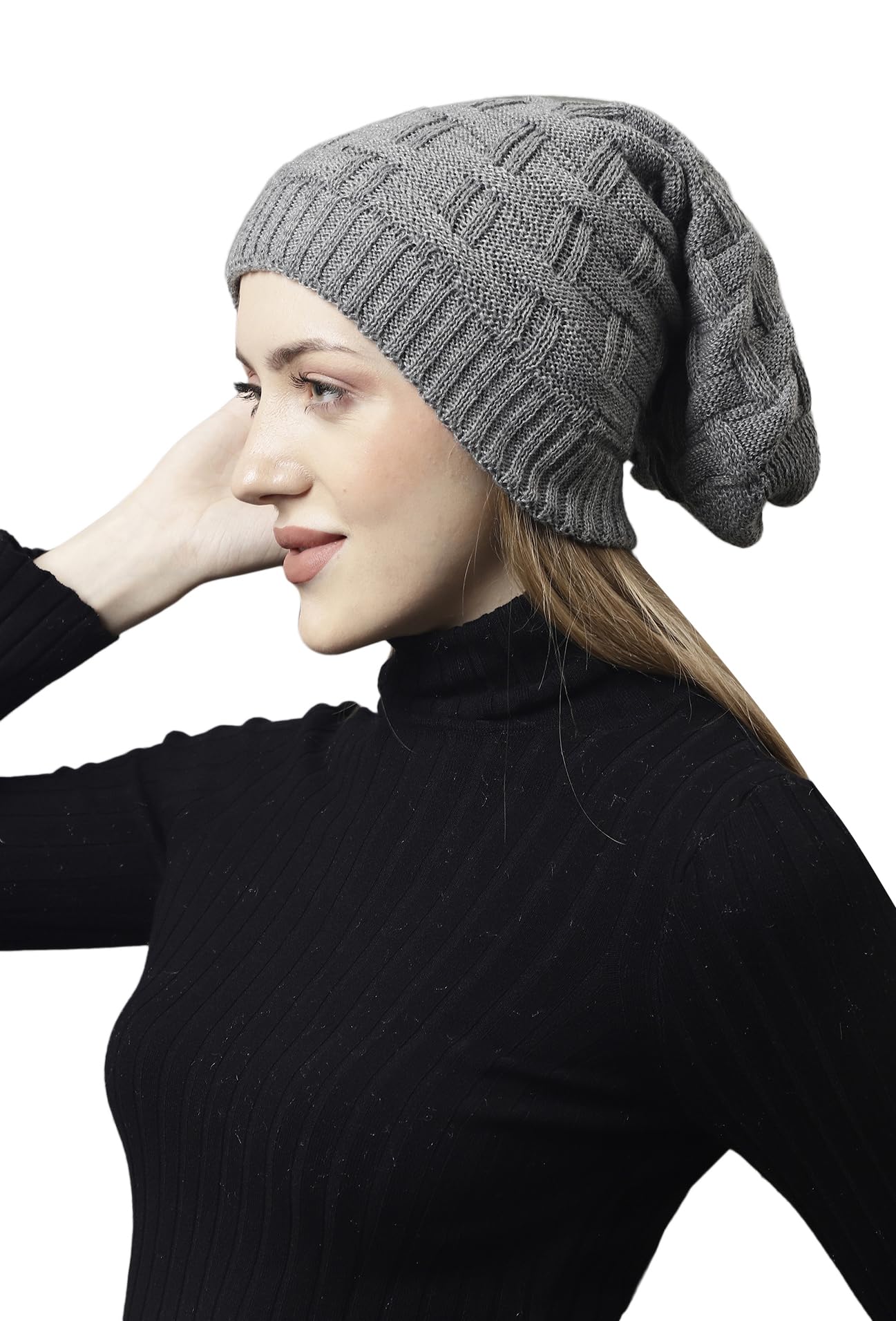 Weavers Villa Set of Snow Proof Inside Fur Acro Wool Unisex Beanie Cap Knit Hat Thick Fleece Lined Winter Cap and Gloves for Men