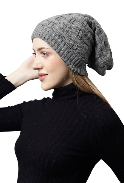 Weavers Villa Set of Snow Proof Inside Fur Acro Wool Unisex Beanie Cap Knit Hat Thick Fleece Lined Winter Cap and Gloves for Men