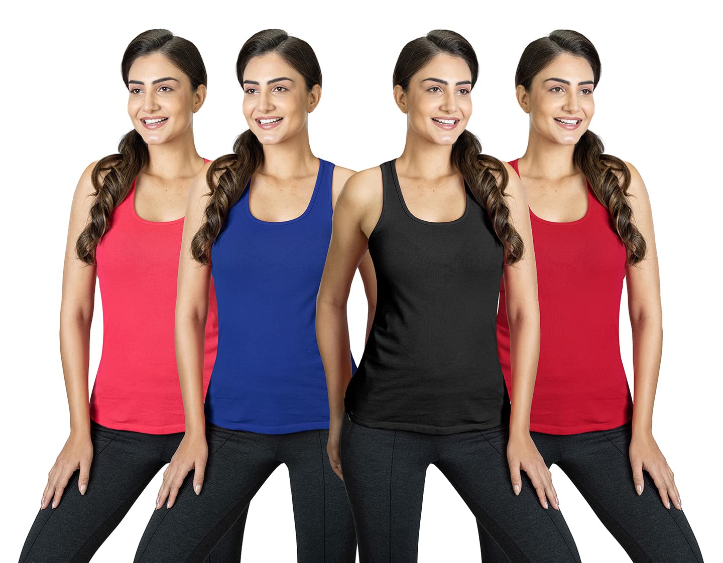 Lyra WomenS Stretchable Premium Cotton Racerback Tank Top (Pack Of 4)