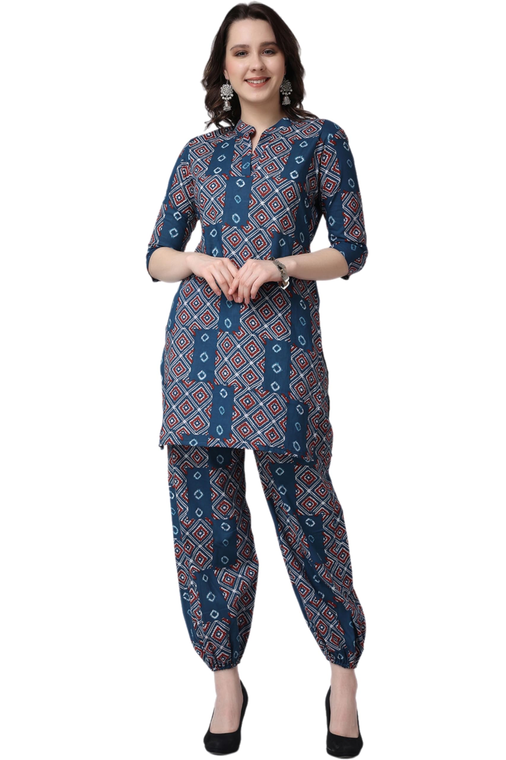 Popwings Casual Pure Cotton Bandhani Printed Kurti And Jogger Co-Ord Set || Latest Stylish Co-Ords Set For Women || 2 Piece Summ
