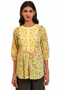 W For Woman Yellow Cotton Floral Printed Tunic Top With Thread Embroidery