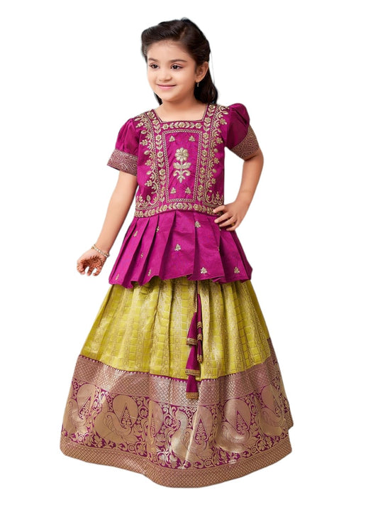 Aarika Girls Ethnic Wear Purple Colour Zari Thread Embroidery Silk Lehenga Choli Set (3-11 Years)