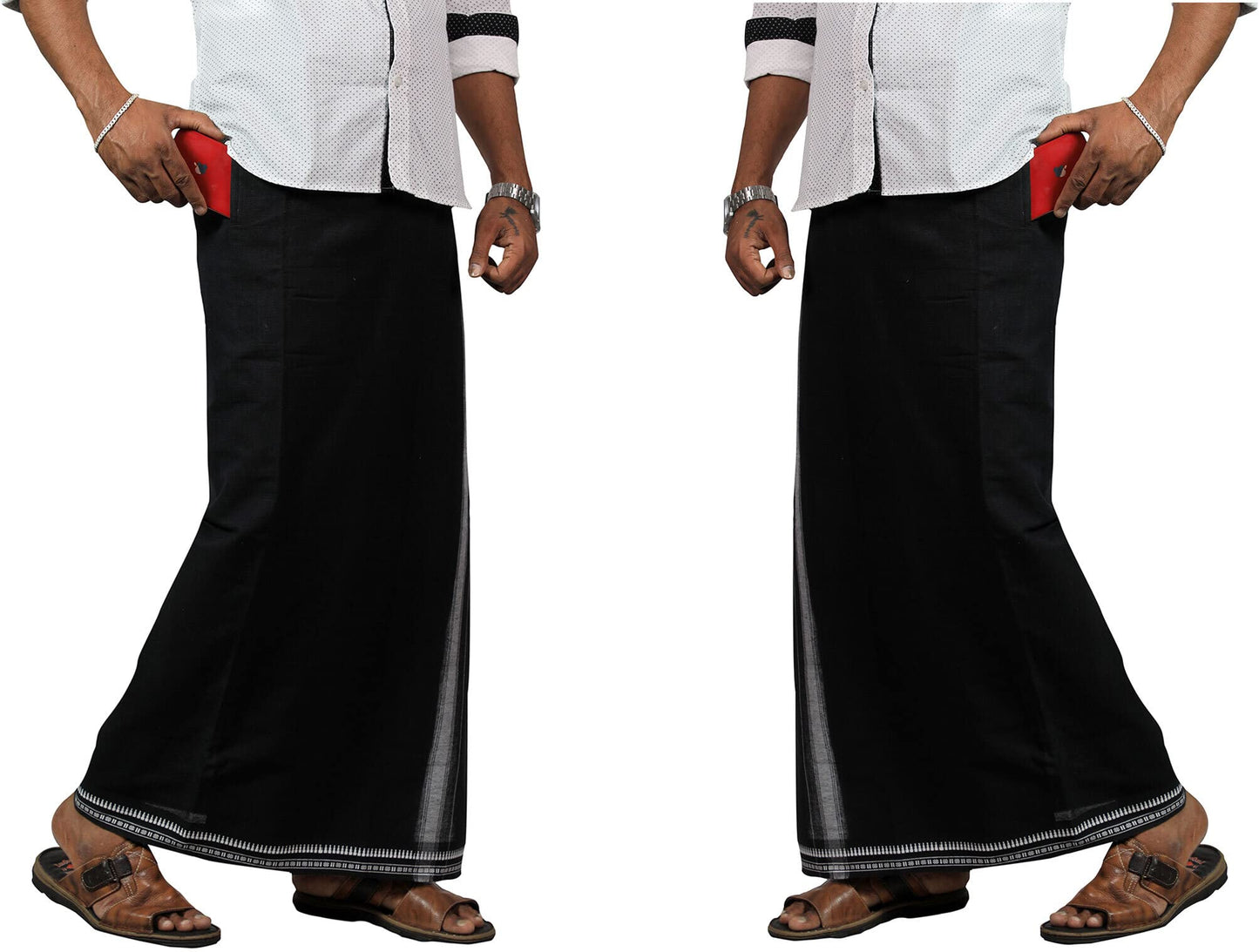 Prakasam Cotton Mens Kerala Thalapathi Border 2Way Pocket (Right &Left Side) Flexi Size (Adjustable) Colour Dhoti With 2 Side Po
