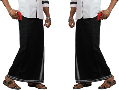 Prakasam Cotton Mens Kerala Thalapathi Border 2Way Pocket (Right &Left Side) Flexi Size (Adjustable) Colour Dhoti With 2 Side Po
