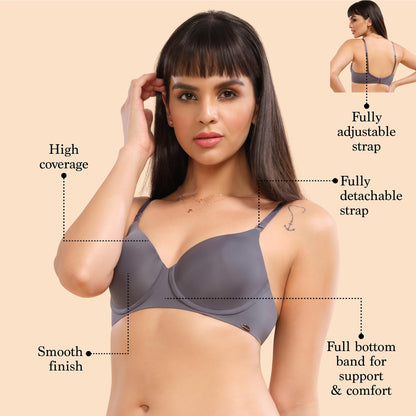 Enamor Womens Nylon Blend Lightly Padded Underwire High Coverage Bra Blue