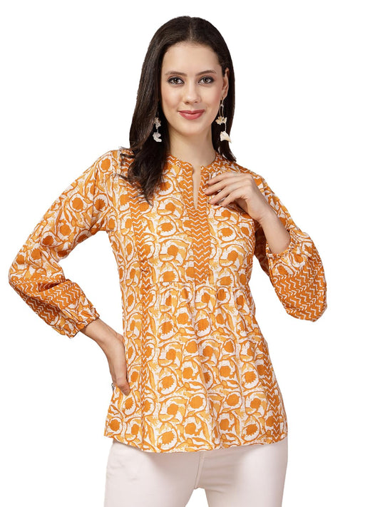 Stylum Womens Mustard Floral Printed Cotton Top