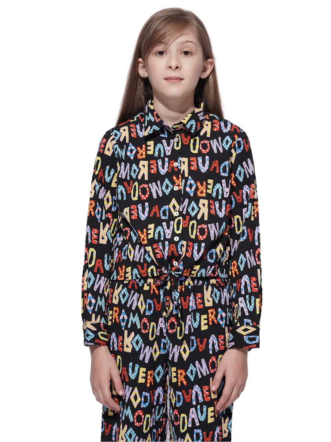 Vero Moda Girl Typography Polyester Blend Regular Fit Black Shirt
