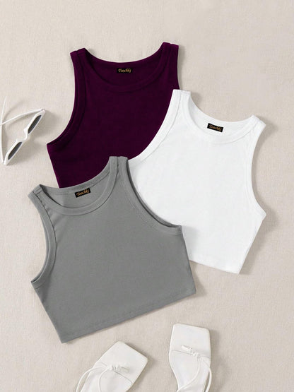 Toochki Tops for Woman | Spandex Top | Crop | Short | Western | for Jeans | Sleeveless | Stretchable | Pack of Three | Grey-Whit