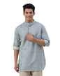 Fabindia Men Linen Blend Printed Slim Fit Short Kurta Teal_S