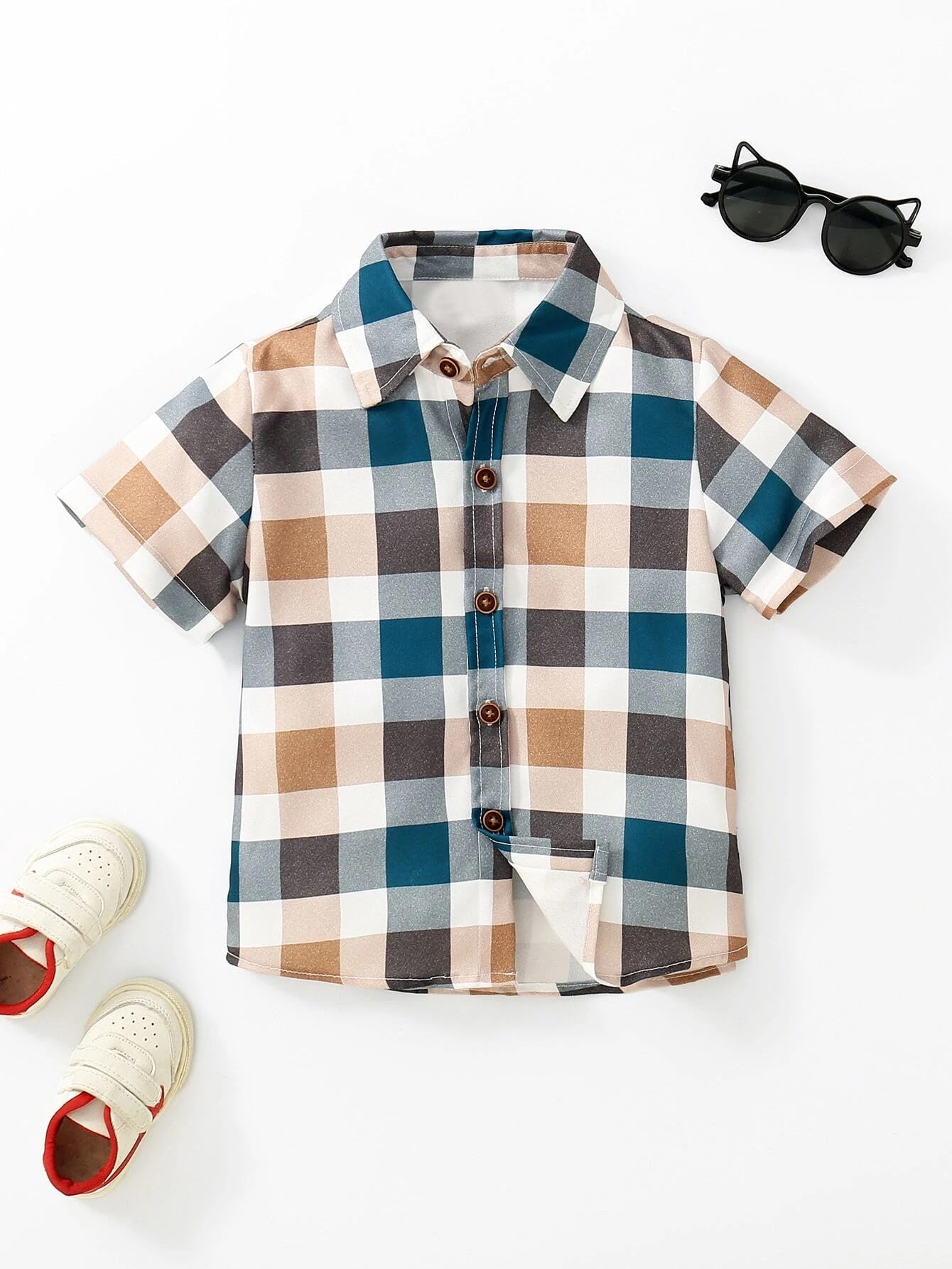 TAGAS Boys Brown Checks Short Sleeve Casual Shirt | Fancy Shirt | Party Shirt for Boys and Kids