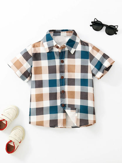 TAGAS Boys Brown Checks Short Sleeve Casual Shirt | Fancy Shirt | Party Shirt for Boys and Kids