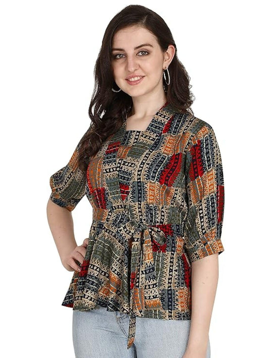 OM SAI LATEST CREATION Women Solid Western Top with Half Sleeves for Office Wear, Casual Wear, Under 399 Top for Women Top (Grey