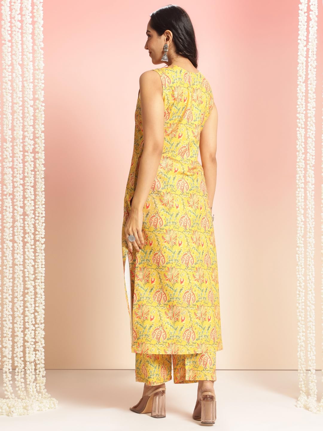 Gosriki WomenS Rayon Viscose Straight Printed Kurta With Palazzo (Cubu Yellow-Vks01-Gs_5Xl_Yellow_Xxxxx-Large)