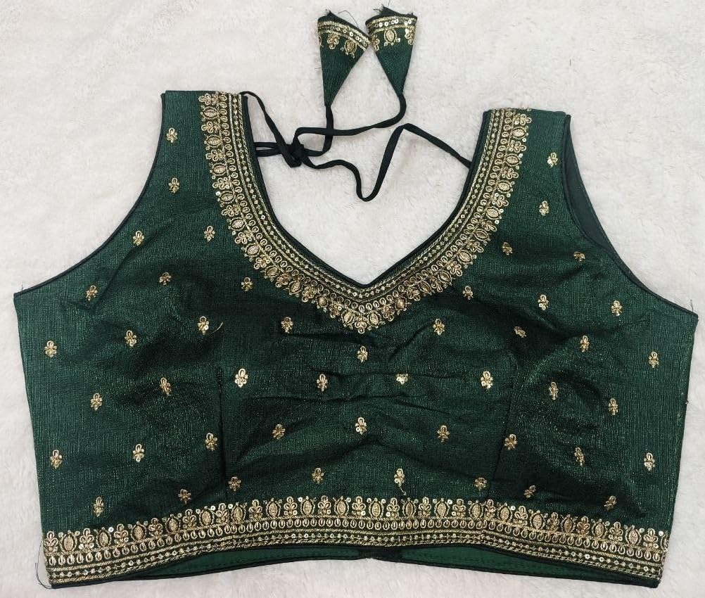 Pujia Mills Womens Indian Ethnic Wear Designer Golden zari Embroidery with Sequence Work V Neck Sleeveless Readymade Worked Sar