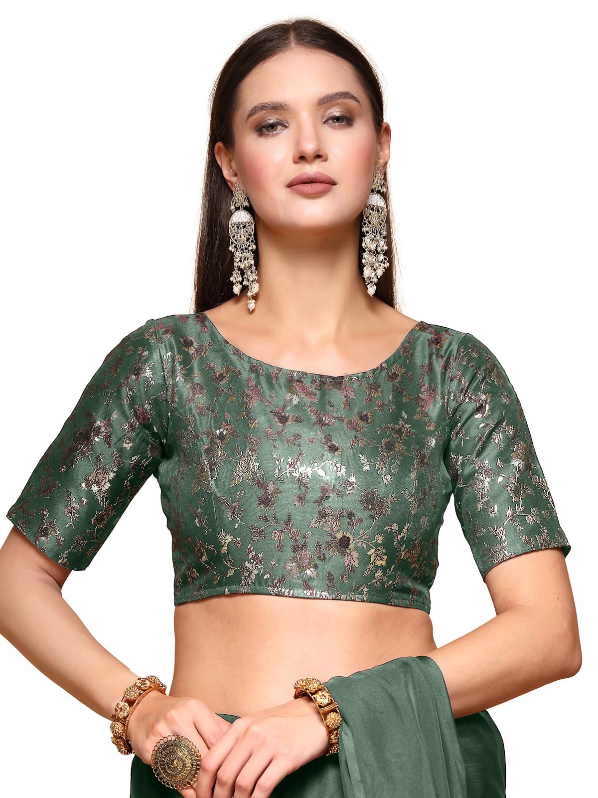 OOMPH! Readymade Blouse for Women, Brocade, Boat Neck, rbbl530