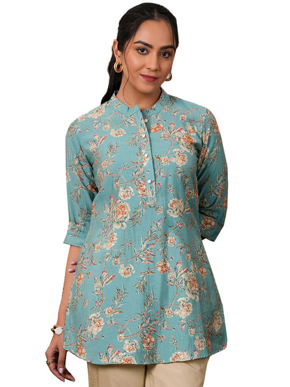 Libas WomenS Silk Blend Printed A-Line Kurtis (37071_Blue